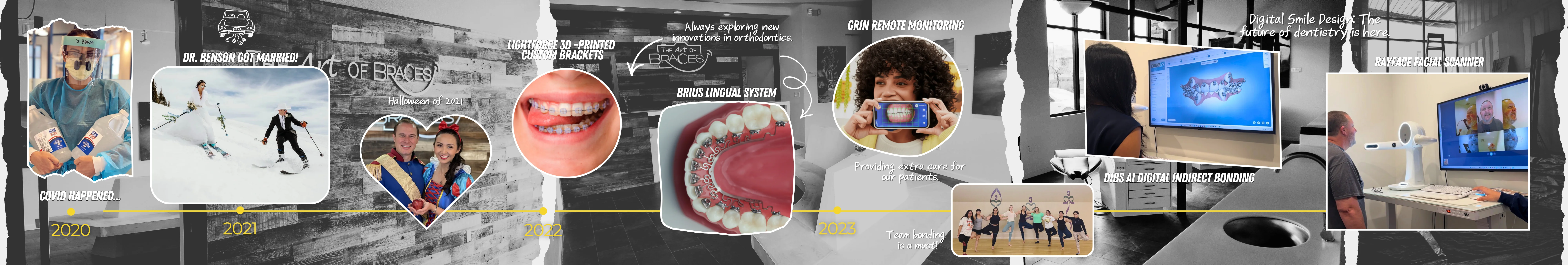 The Art of Braces 2020–2023: Navigating the pandemic while growing our Las Vegas orthodontic team, adopting digital smile design with RayFace facial scanning, Ray Premier 3D CBCT imaging, uLab in-house aligner fabrication, and giving back to the Summerlin community through charity events.